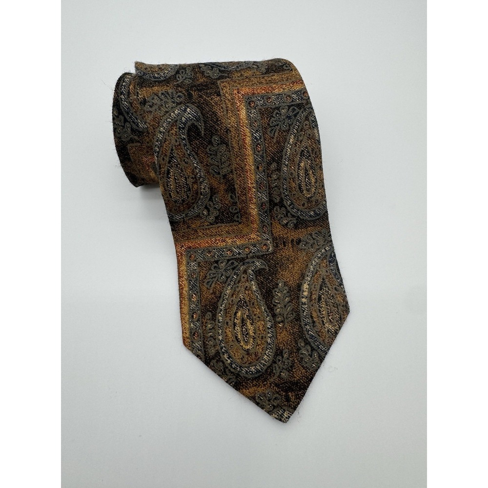 Ermenegildo Zegna Silk Tie Brown Gold Paisley Geometric Italy Luxury Designer
